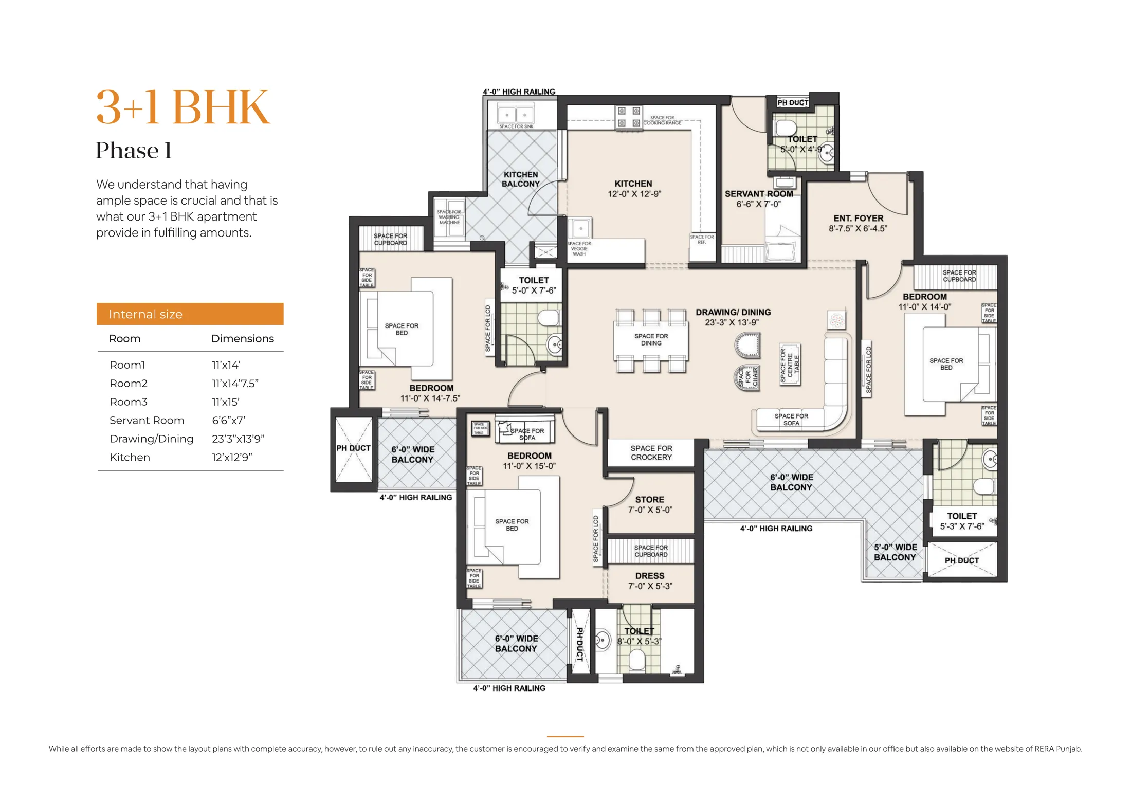 3+1 BHK 2450 sq ft floor plan