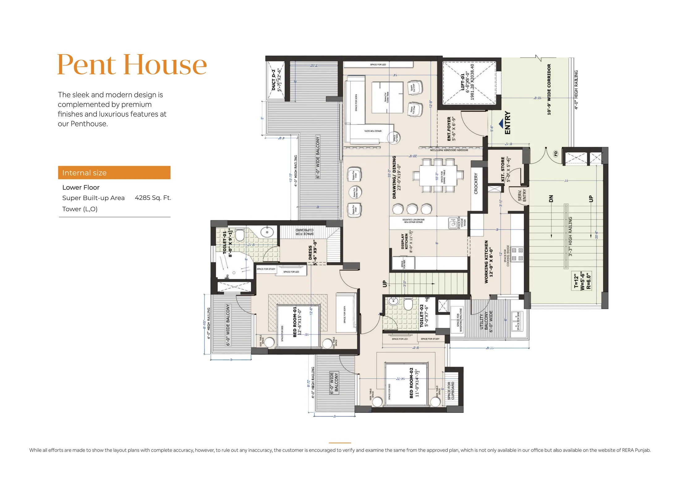 Grand penthouse 4285 sq ft duplex plan